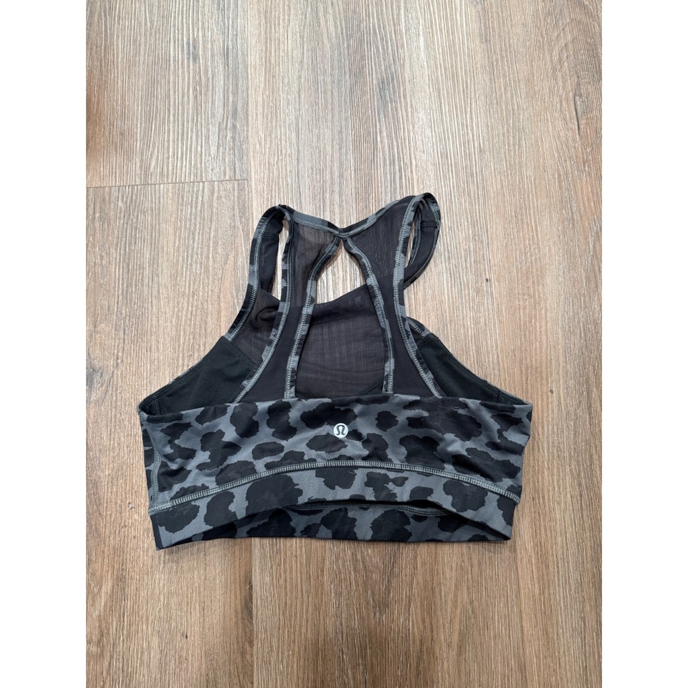 Lululemon Grey Leopard Print High Neck Mesh Racerback Sports Bra Size 6